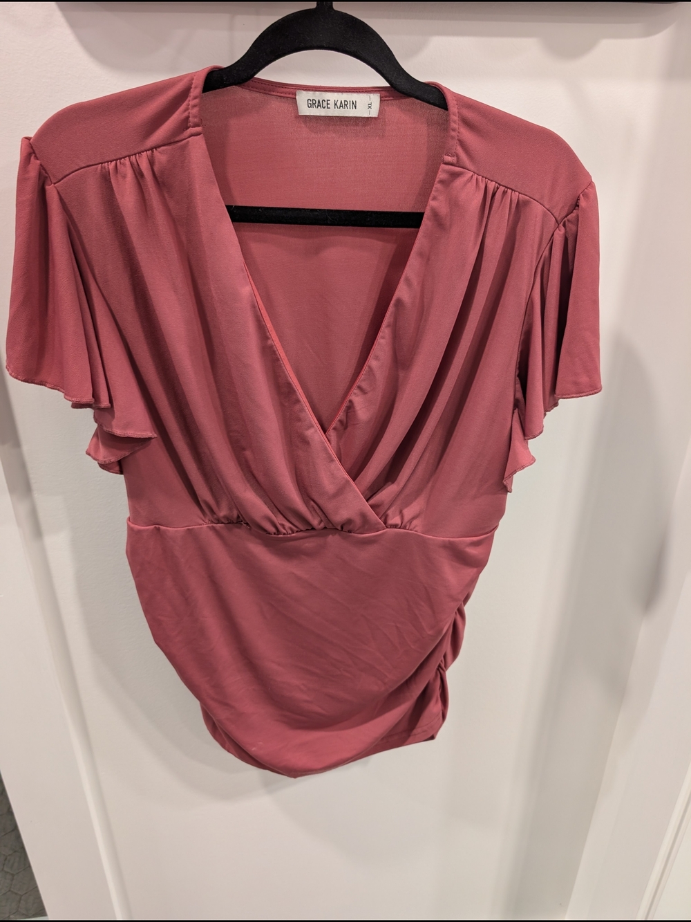 Grace Karin Mauve Dusty Rose Wrap Flutter Sleeve Blouse